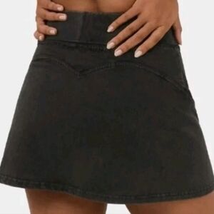 Halara Flex Black Denim Wide Stretch Waistband A-Line Mini Skirt Size Large